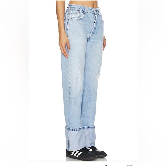 NWT Aligrace Levis jeans Cuffed Baggy Customs blue Light Wash Revolve $398 26 - Picture 3 of 13